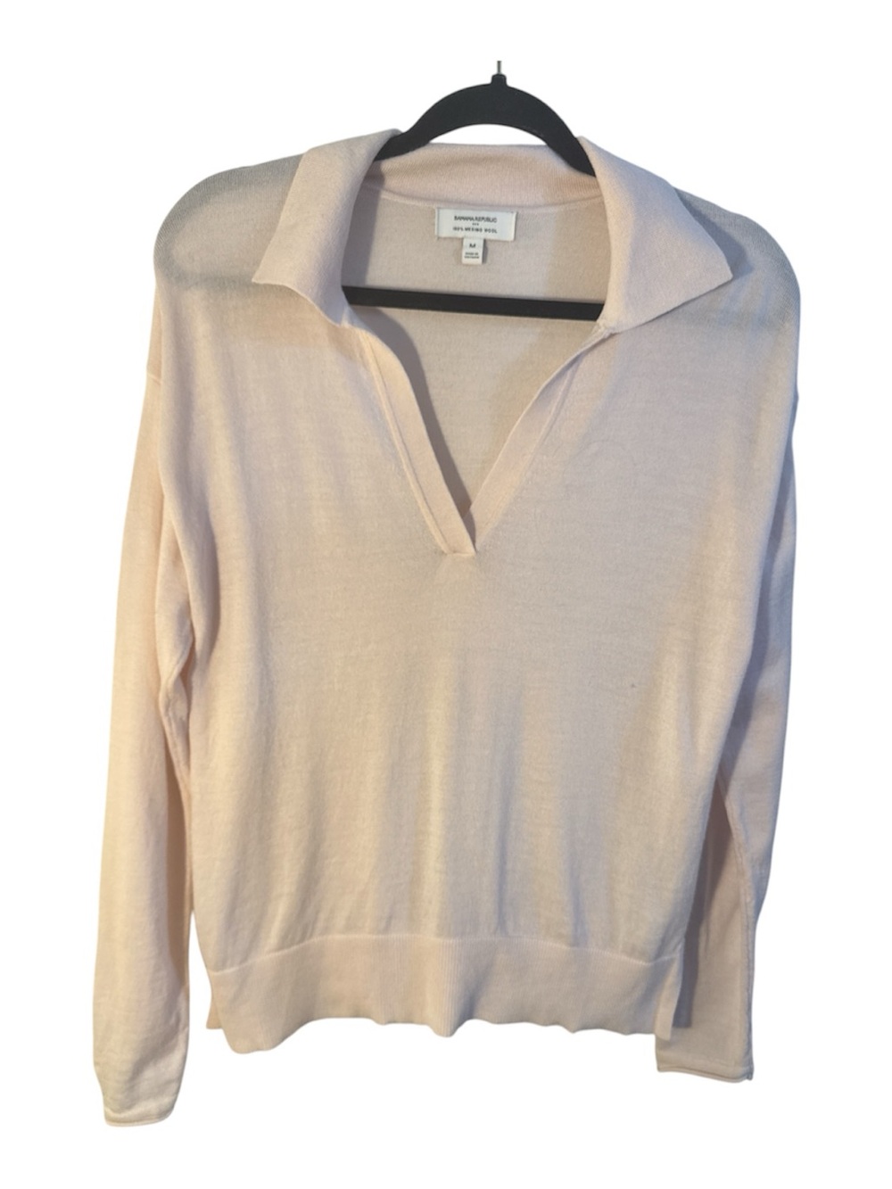 Banana Republic Womens Creme Collared V-Neck Sweater Size Medium